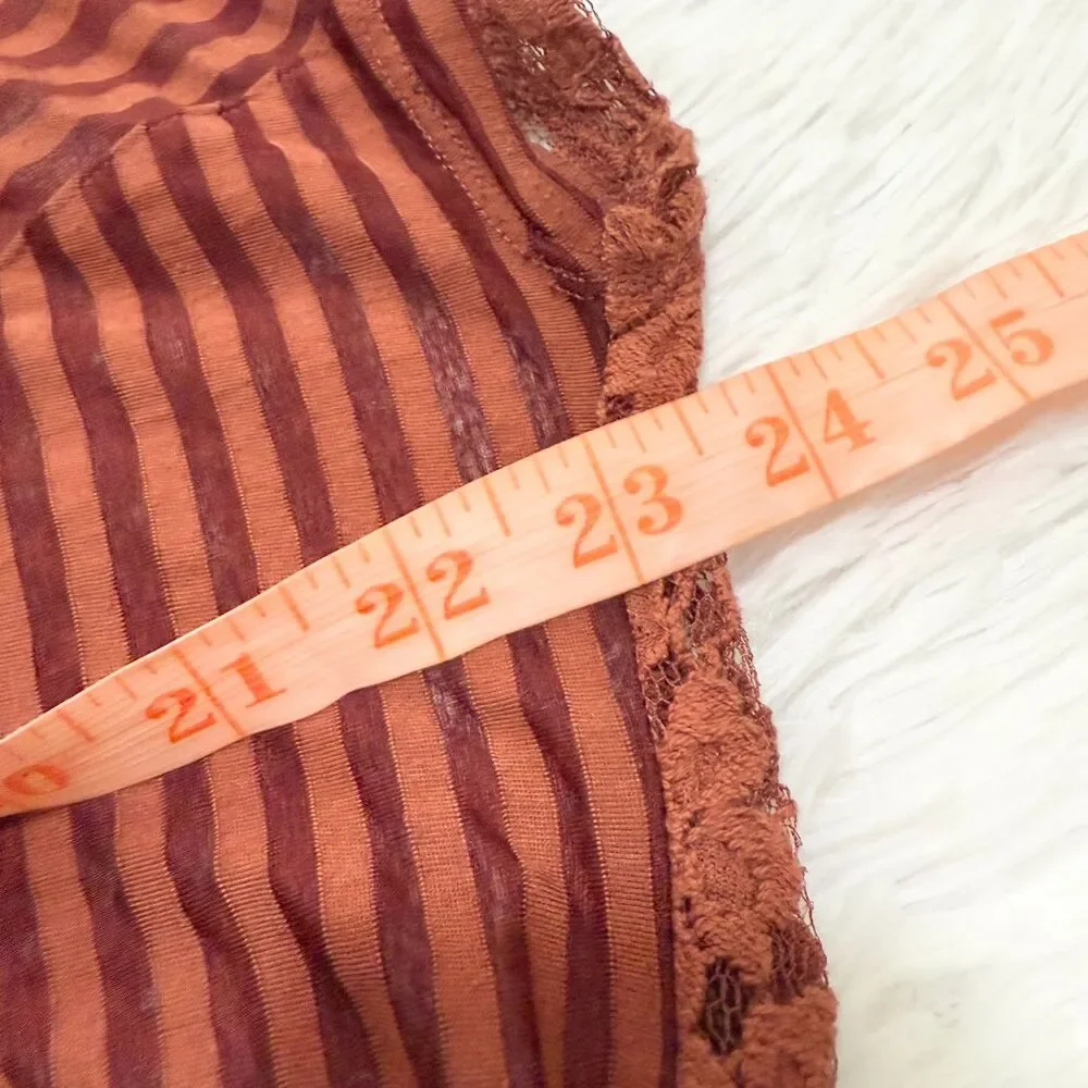 Free People Daydream Hi Low Lace Stripe Round Neck Tunic Burnt Orange Small